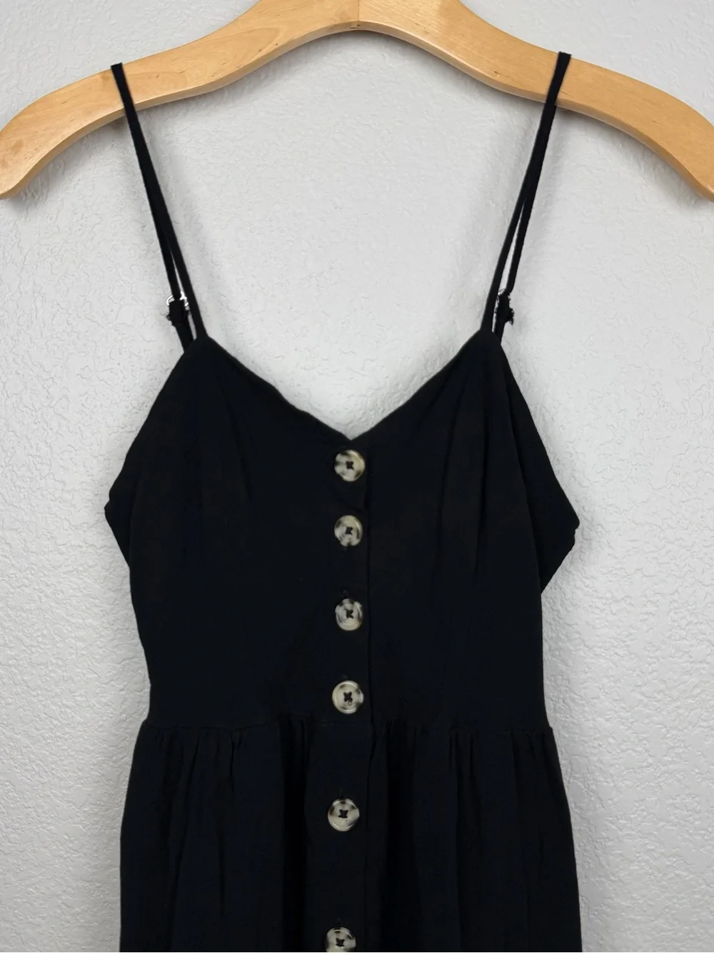 Good Luck Gem Black Button Front Midi Dress Size M Spaghetti Strap Boho